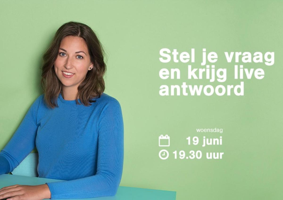 Aankondiging van de Faceboolivesessie met datum en tijdstip waarop het plaatsvindt.