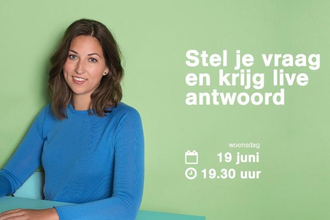 Aankondiging van de Faceboolivesessie met datum en tijdstip waarop het plaatsvindt.